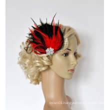 Red Feather Bridal Fascinator Hair Clip Downton Abbey Flapper Headpiece Black Red Great Gatsby